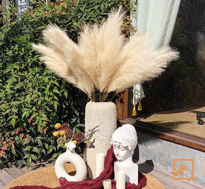 Faux Pampas Grass Decor 17" Handmade Flower Boho Decor Beige
