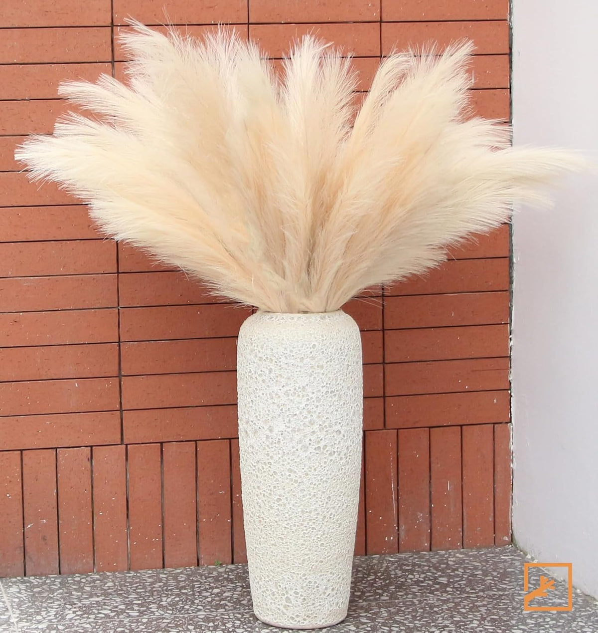 Faux Pampas Grass Decor 17" Handmade Flower Boho Decor Beige