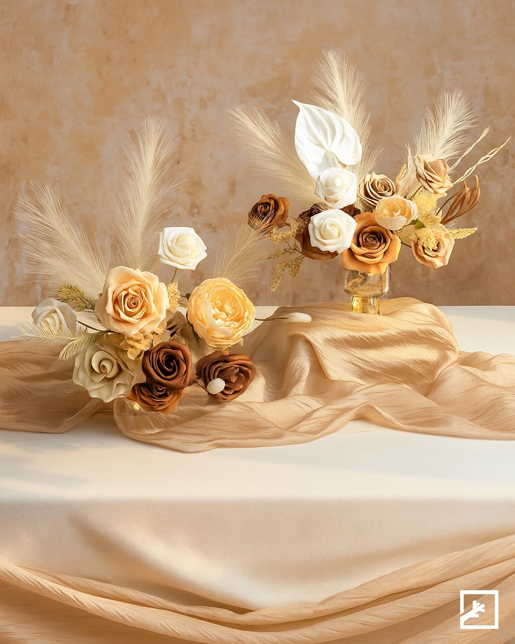 Faux Pampas Grass Decor 17" Handmade Flower Boho Decor Beige