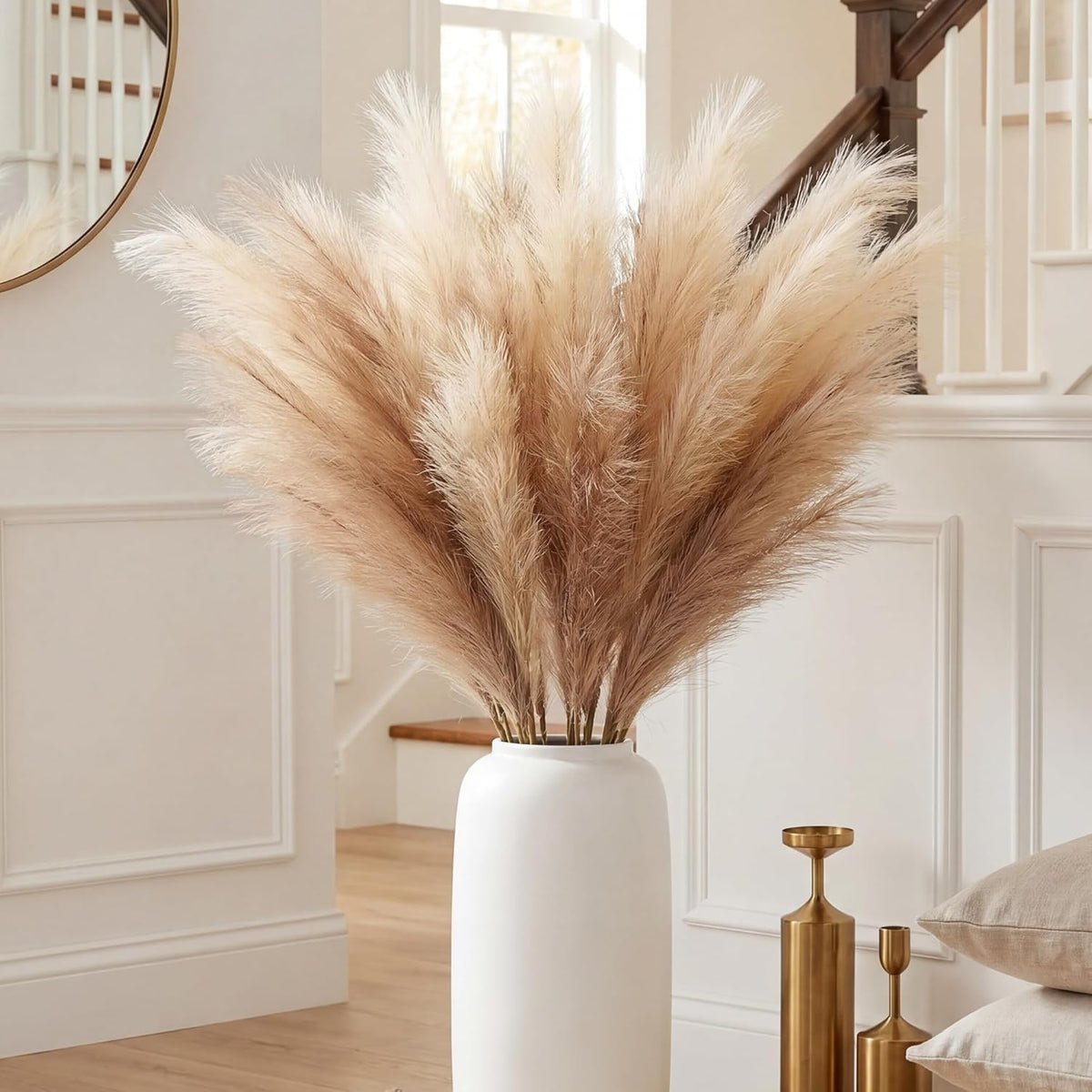 Faux Pampas Grass Decor 17" Handmade Flower Boho Decor Beige