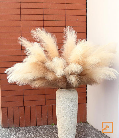 Faux Pampas Grass Decor 17" Handmade Flower Boho Decor Beige