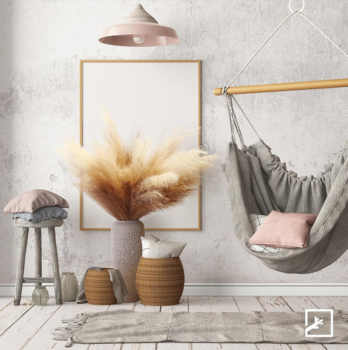 Faux Pampas Grass Decor 17" Handmade Flower Boho Decor Beige