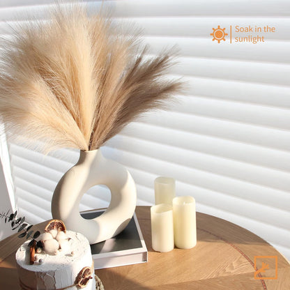 Faux Pampas Grass Decor 17" Handmade Flower Boho Decor Beige