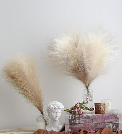 Faux Pampas Grass Decor 17" Handmade Flower Boho Decor Beige