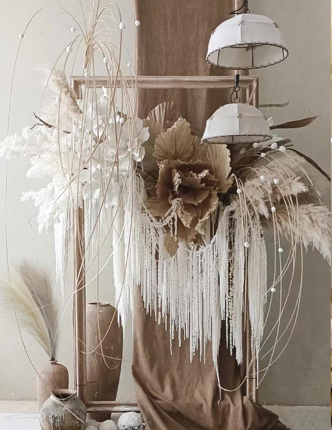 Faux Pampas Grass Decor 17" Handmade Flower Boho Decor Beige