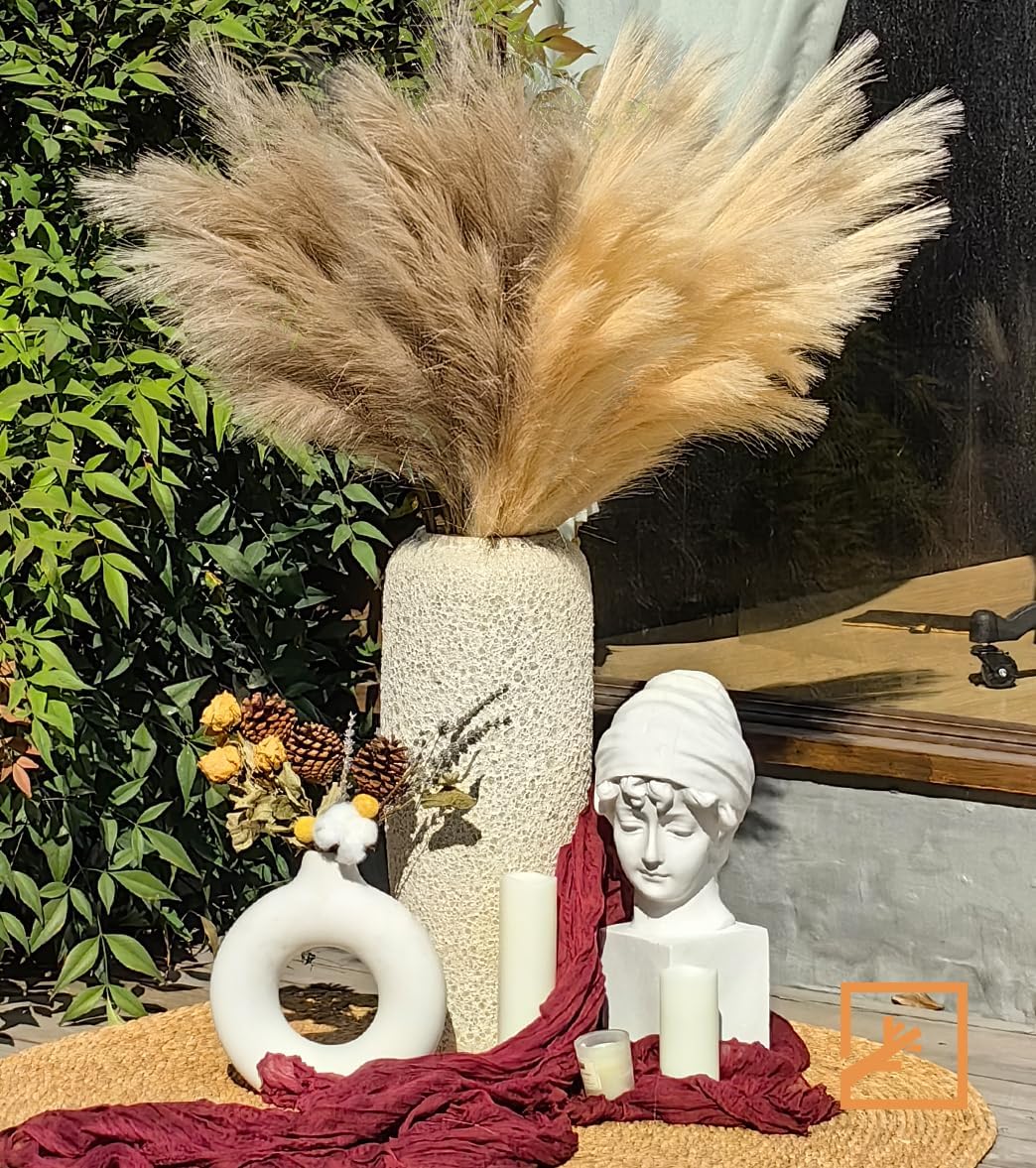 Faux Pampas Grass Decor 17" Handmade Flower Boho Decor Beige
