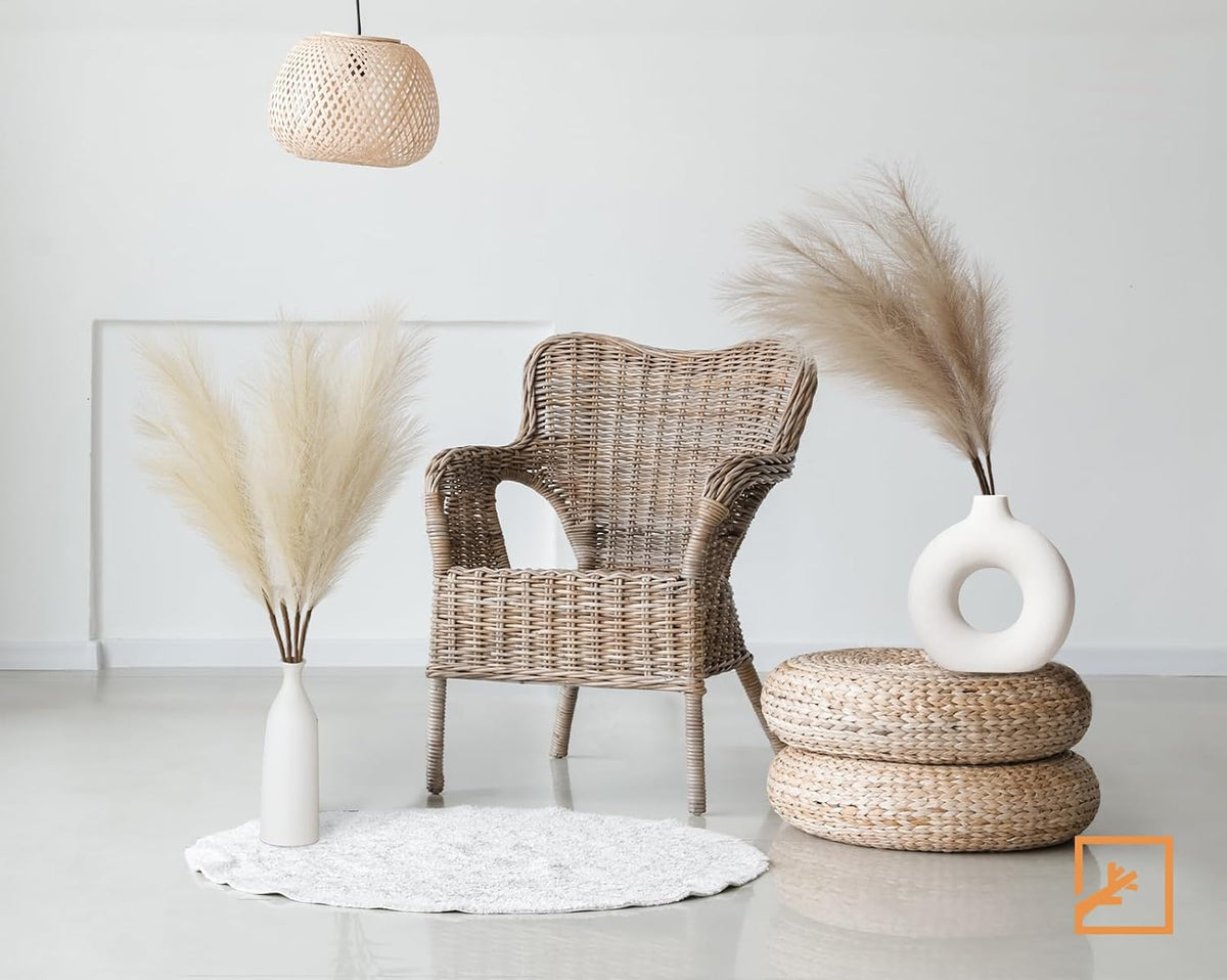 Faux Pampas Grass Decor 17" Handmade Flower Boho Decor Beige