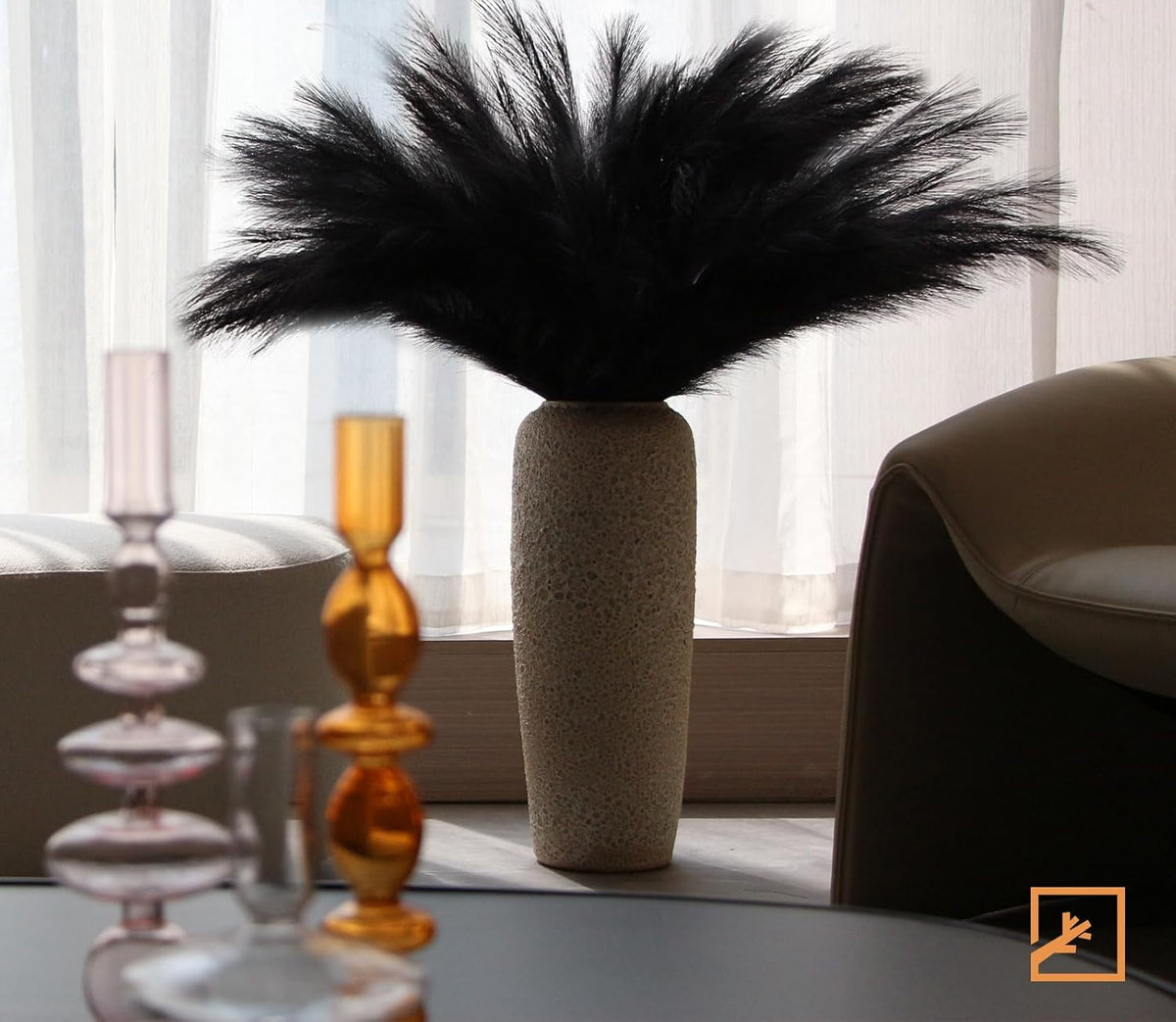 Faux Pampas Grass Decor 17" Handmade Flower Boho Decor Beige