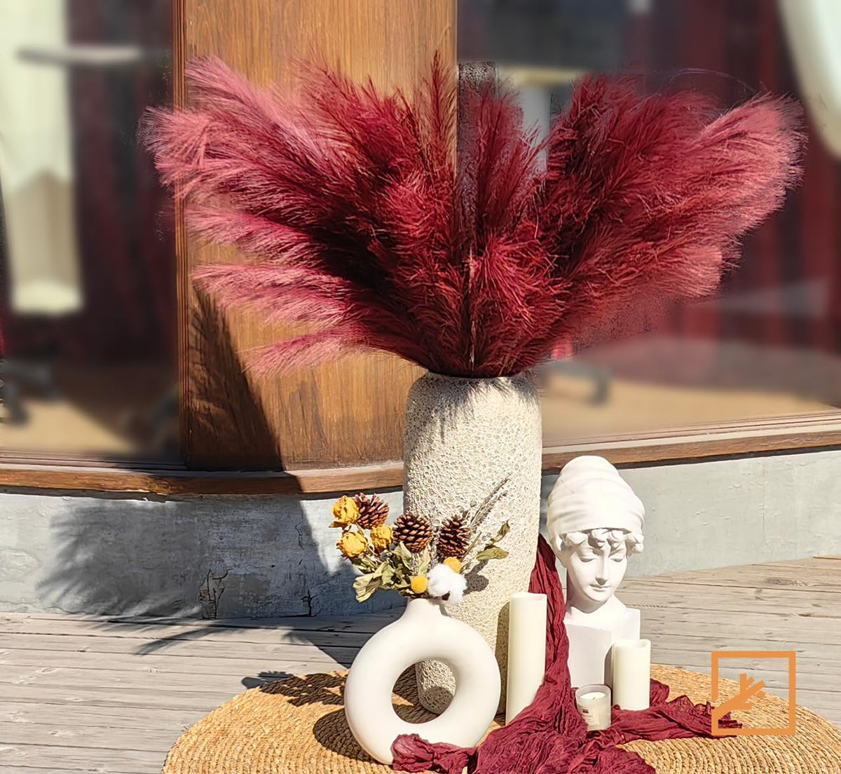 Faux Pampas Grass Decor 17" Handmade Flower Boho Decor Beige