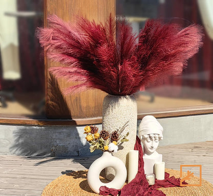 Faux Pampas Grass Decor 17" Handmade Flower Boho Decor Beige