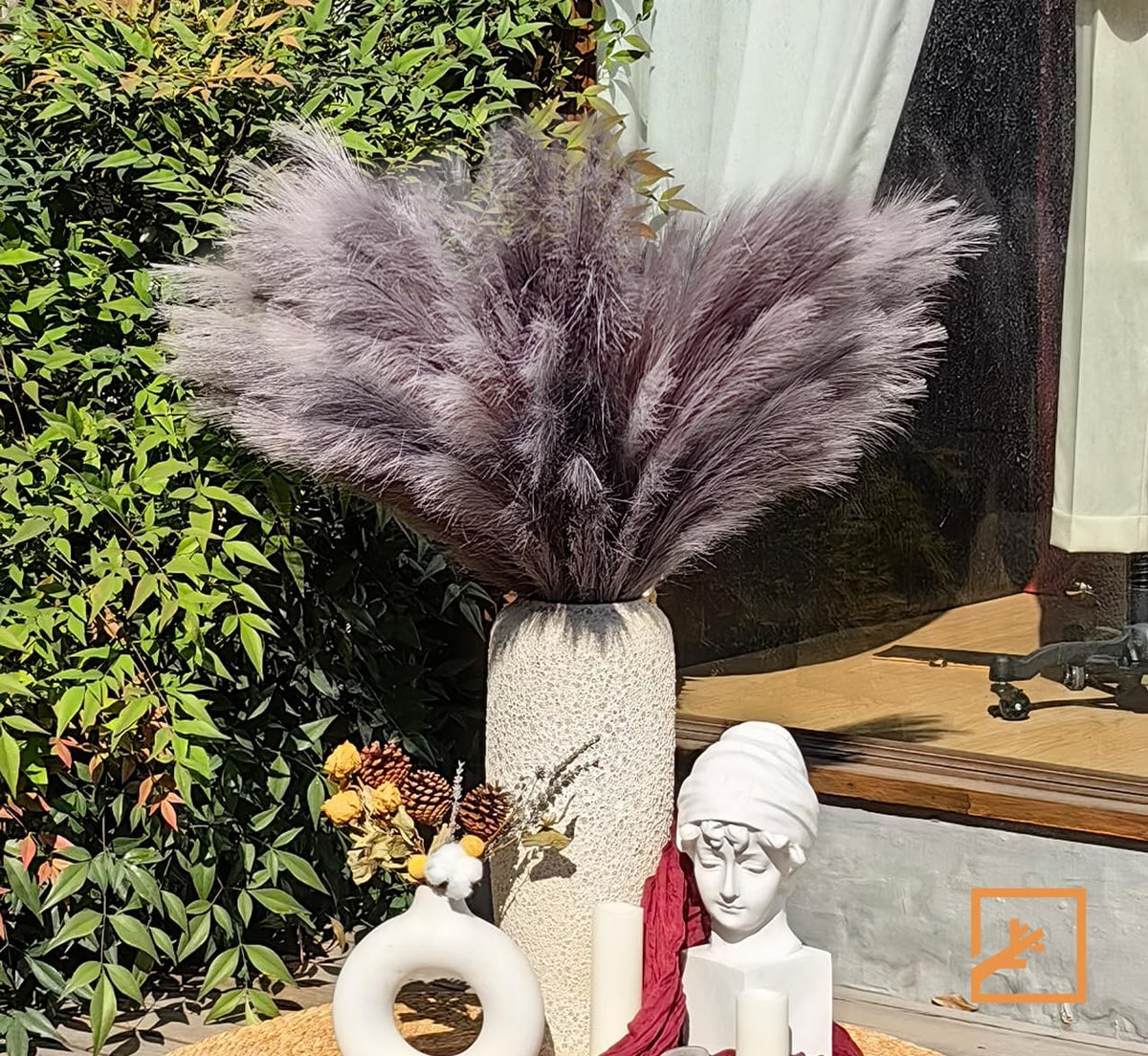 Faux Pampas Grass Decor 17" Handmade Flower Boho Decor Beige