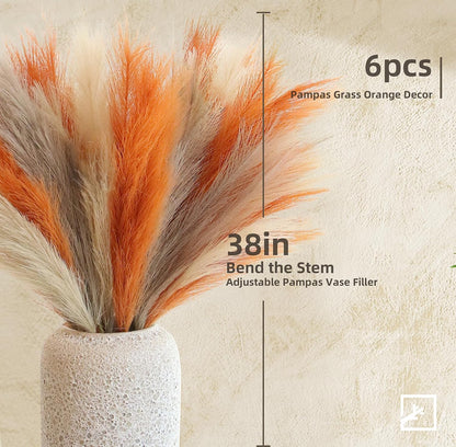 Faux Pampas Grass Decor 17" Handmade Flower Boho Decor Beige