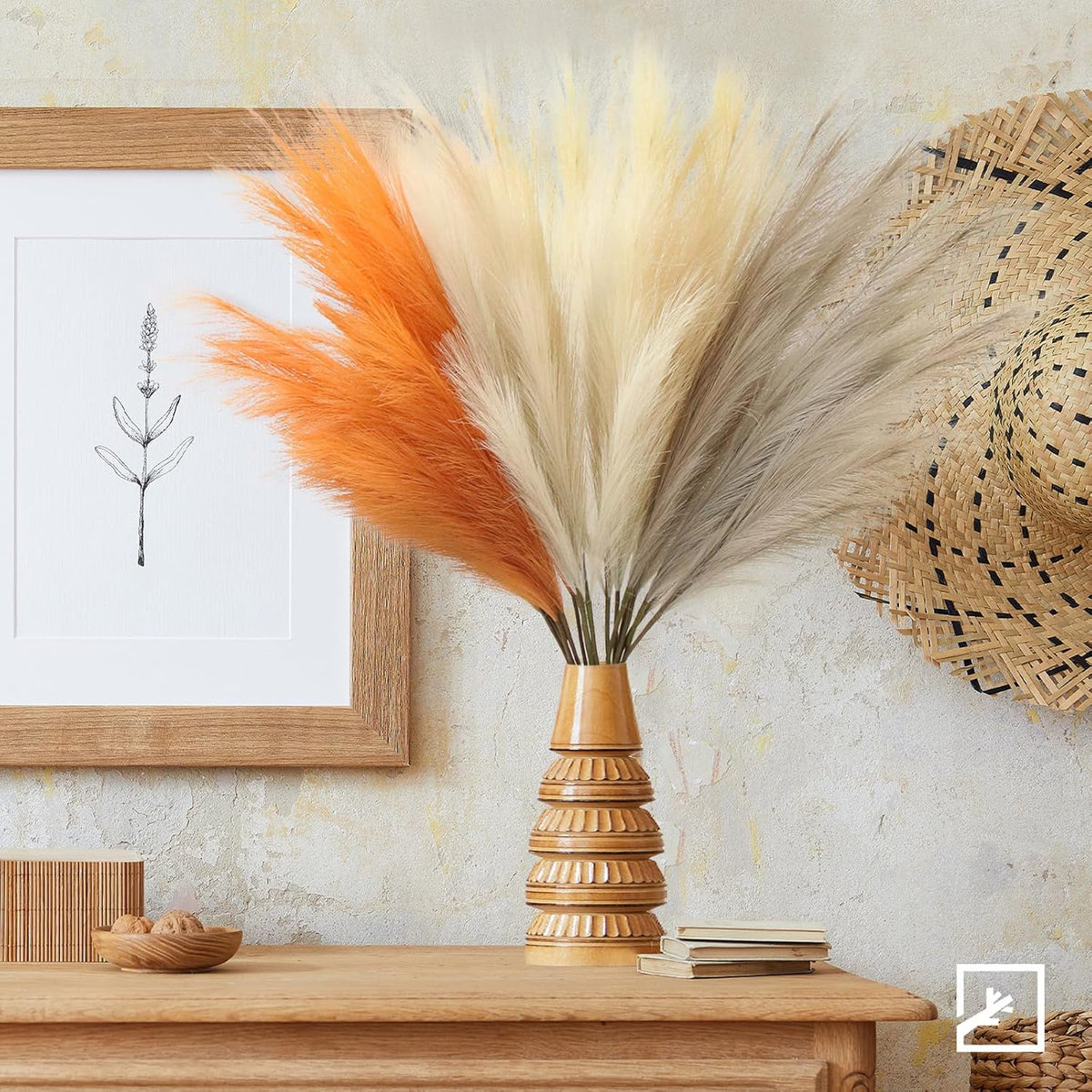 Faux Pampas Grass Decor 17" Handmade Flower Boho Decor Beige