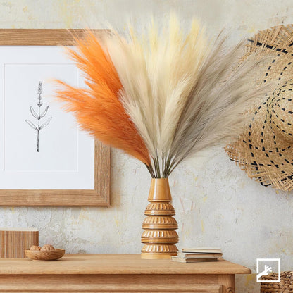 Faux Pampas Grass Decor 17" Handmade Flower Boho Decor Beige
