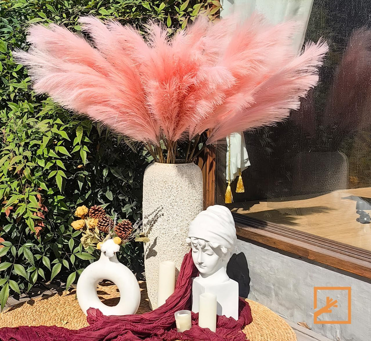 Faux Pampas Grass Decor 17" Handmade Flower Boho Decor Beige