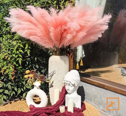 Faux Pampas Grass Decor 17" Handmade Flower Boho Decor Beige
