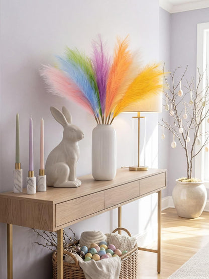 Faux Pampas Grass Decor 17" Handmade Flower Boho Decor Beige