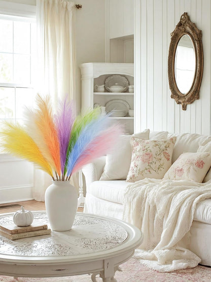 Faux Pampas Grass Decor 17" Handmade Flower Boho Decor Beige