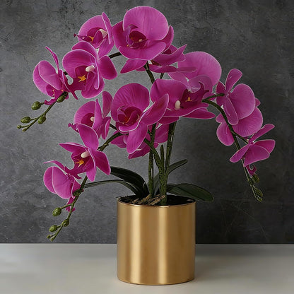 Potted Artificial Orchid Flowers,Real Touch White Fake Artificial Orchid Flower in Silver Vase Arrangement for Table Living Room Decoration (White,Silver Vase)