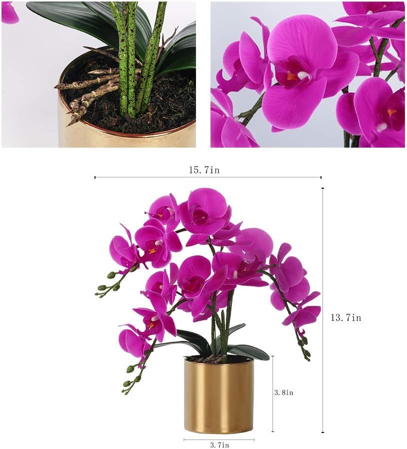 Potted Artificial Orchid Flowers,Real Touch White Fake Artificial Orchid Flower in Silver Vase Arrangement for Table Living Room Decoration (White,Silver Vase)