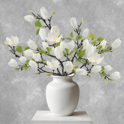 6 Pack Faux Magnolia Stems for Vase, 22" Artificial White Magnolia Flowers Elegant Fake Magnolia Branches for Table Centerpieces Decor, Wedding, Living Room Home Decoration