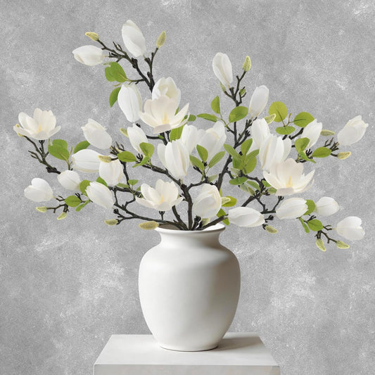 6 Pack Faux Magnolia Stems for Vase, 22" Artificial White Magnolia Flowers Elegant Fake Magnolia Branches for Table Centerpieces Decor, Wedding, Living Room Home Decoration