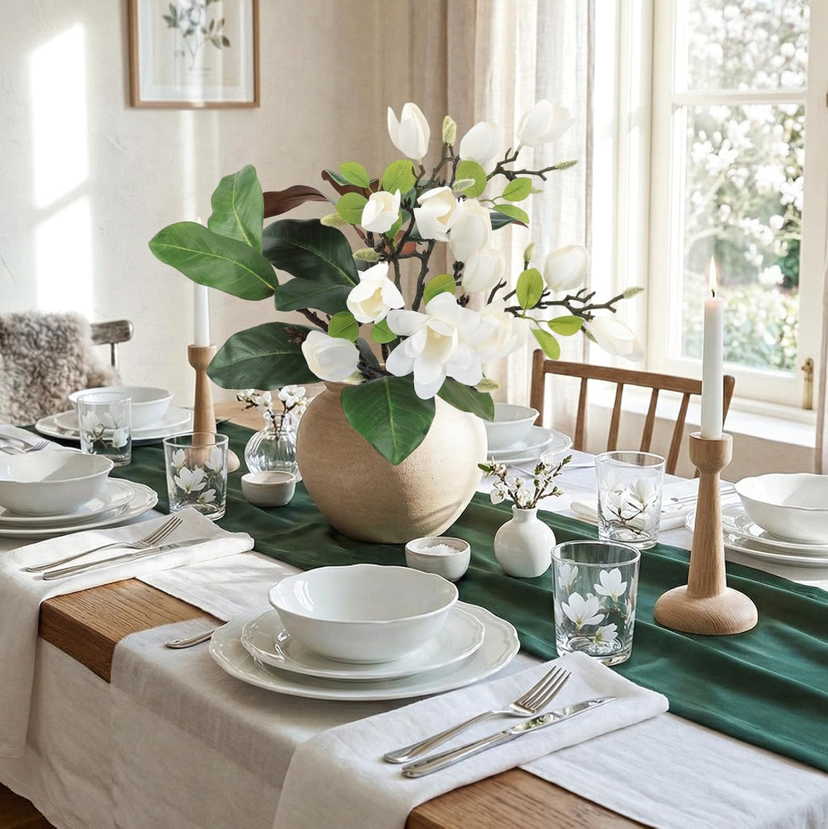 6 Pack Faux Magnolia Stems for Vase, 22" Artificial White Magnolia Flowers Elegant Fake Magnolia Branches for Table Centerpieces Decor, Wedding, Living Room Home Decoration