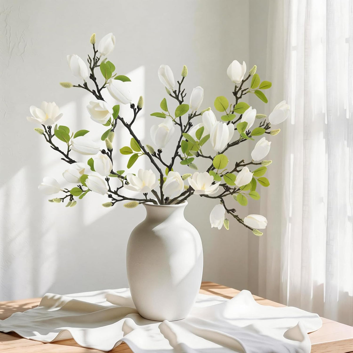 6 Pack Faux Magnolia Stems for Vase, 22" Artificial White Magnolia Flowers Elegant Fake Magnolia Branches for Table Centerpieces Decor, Wedding, Living Room Home Decoration