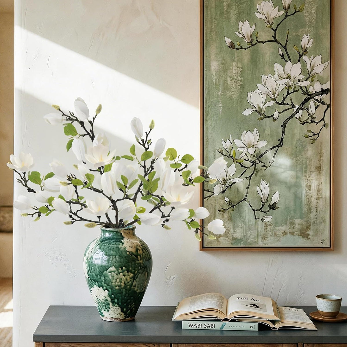 6 Pack Faux Magnolia Stems for Vase, 22" Artificial White Magnolia Flowers Elegant Fake Magnolia Branches for Table Centerpieces Decor, Wedding, Living Room Home Decoration