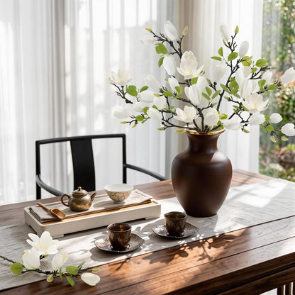 6 Pack Faux Magnolia Stems for Vase, 22" Artificial White Magnolia Flowers Elegant Fake Magnolia Branches for Table Centerpieces Decor, Wedding, Living Room Home Decoration