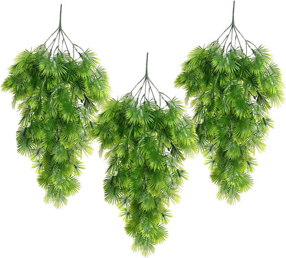 3Pc Artificial Hanging Palm Leaves 29.5In Plastic Monstera Plants