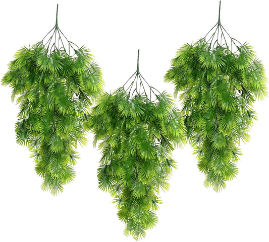 3Pc Artificial Hanging Palm Leaves 29.5In Plastic Monstera Plants