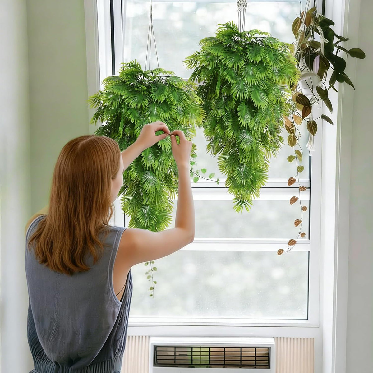 3Pc Artificial Hanging Palm Leaves 29.5In Plastic Monstera Plants