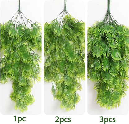 3Pc Artificial Hanging Palm Leaves 29.5In Plastic Monstera Plants