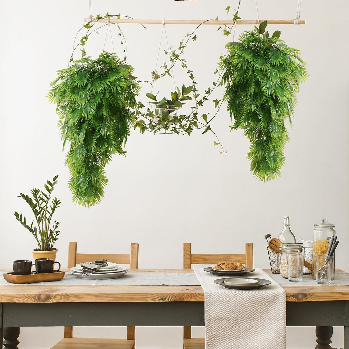 3Pc Artificial Hanging Palm Leaves 29.5In Plastic Monstera Plants