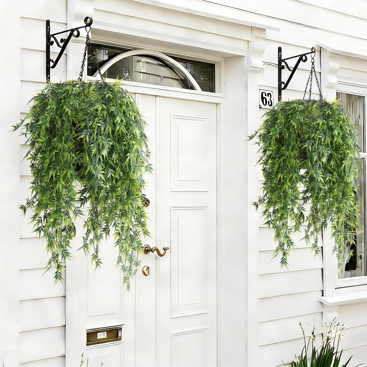 3Pc Artificial Hanging Palm Leaves 29.5In Plastic Monstera Plants