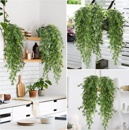 3Pc Artificial Hanging Palm Leaves 29.5In Plastic Monstera Plants
