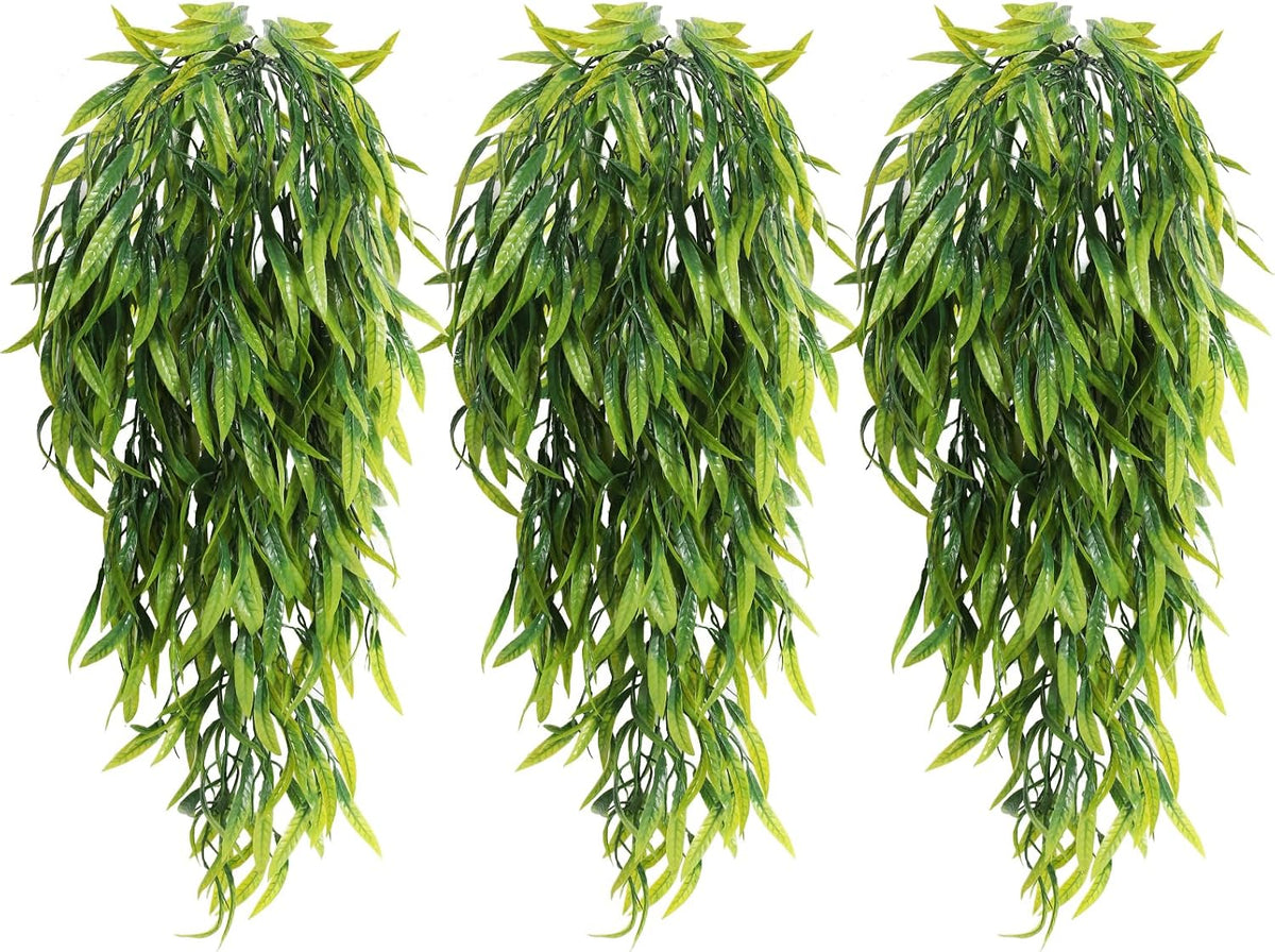3Pc Artificial Hanging Palm Leaves 29.5In Plastic Monstera Plants
