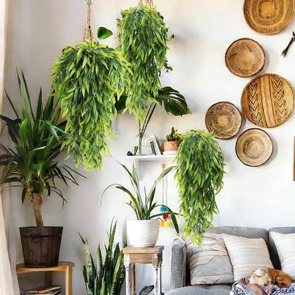3Pc Artificial Hanging Palm Leaves 29.5In Plastic Monstera Plants