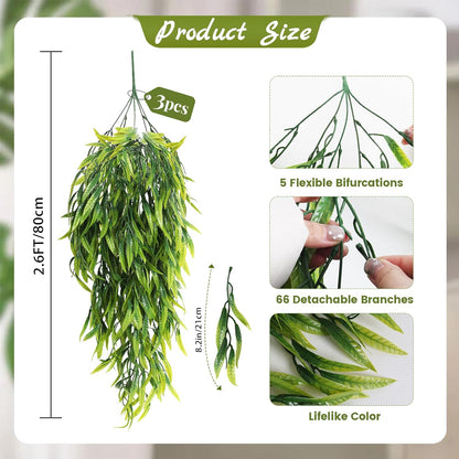 3Pc Artificial Hanging Palm Leaves 29.5In Plastic Monstera Plants