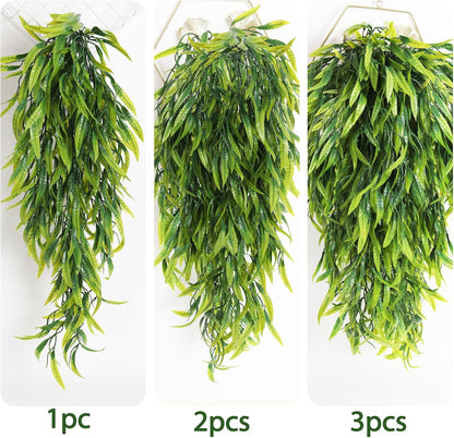 3Pc Artificial Hanging Palm Leaves 29.5In Plastic Monstera Plants
