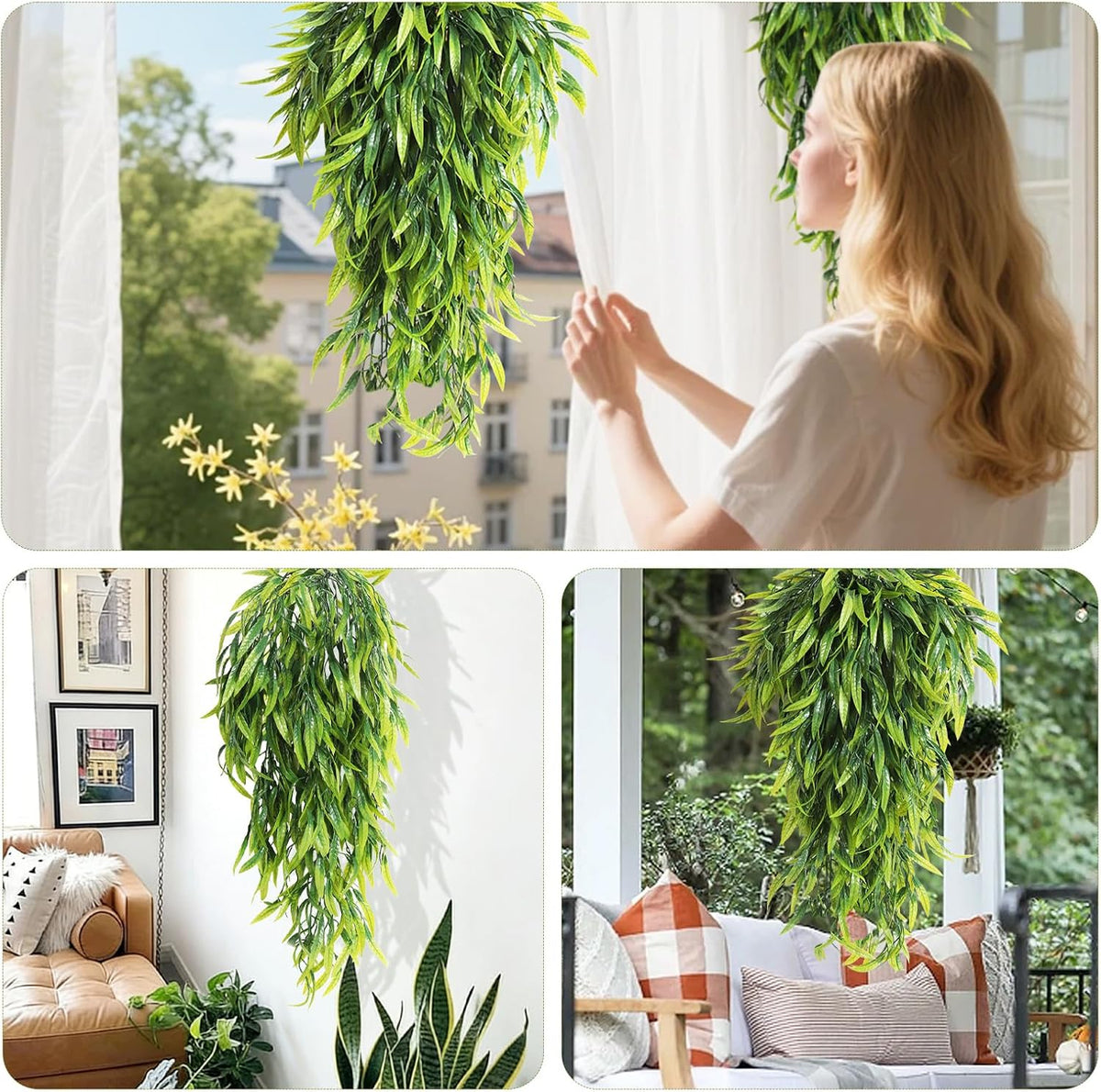 3Pc Artificial Hanging Palm Leaves 29.5In Plastic Monstera Plants