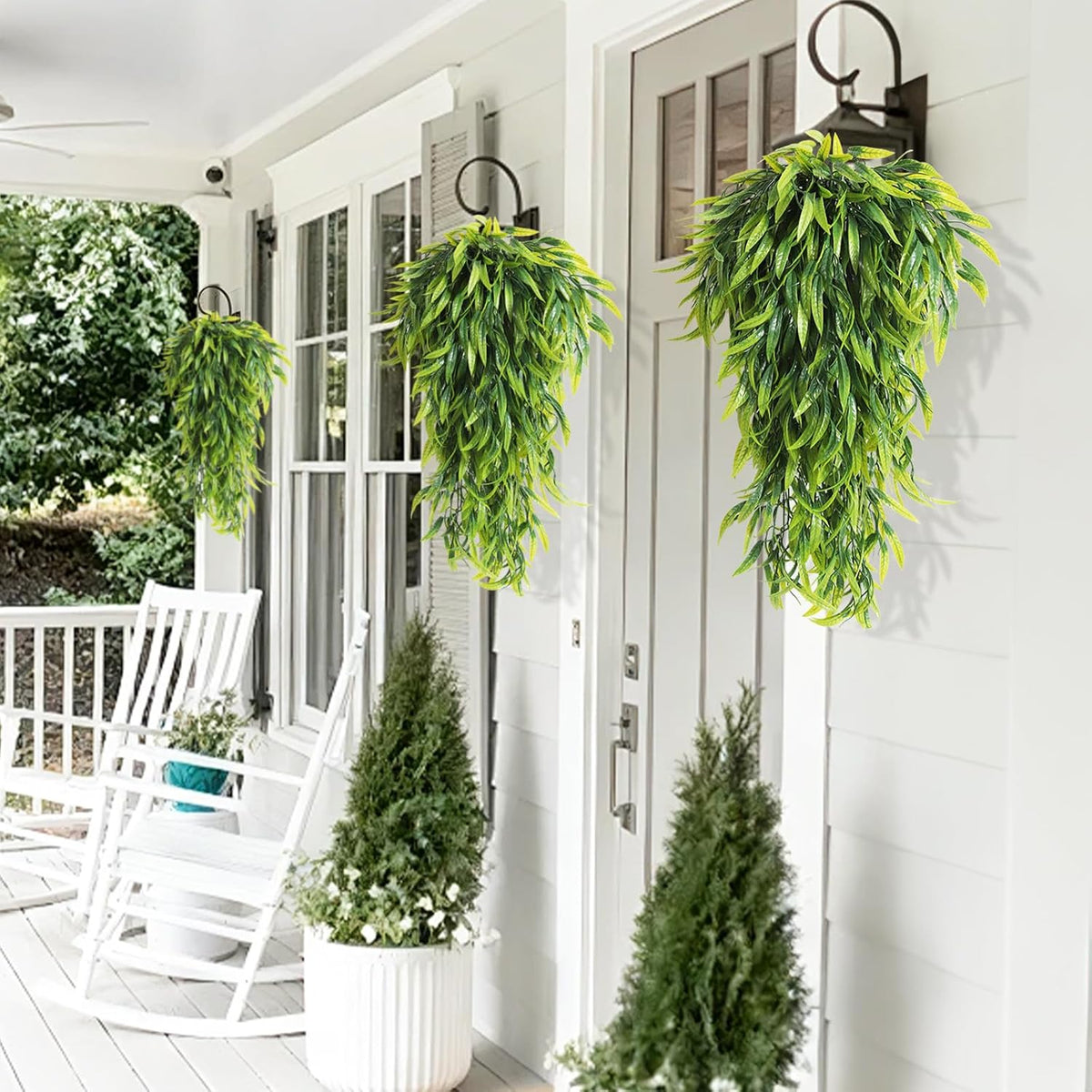3Pc Artificial Hanging Palm Leaves 29.5In Plastic Monstera Plants
