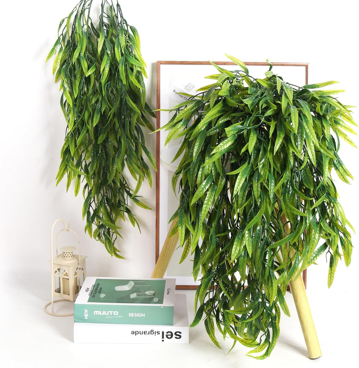 3Pc Artificial Hanging Palm Leaves 29.5In Plastic Monstera Plants