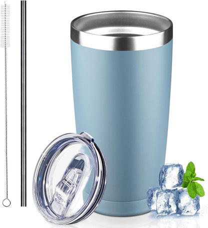 20 oz Tumbler with Lids and Straws, Stainless Steel Insulated Coffee Tumbler, Double Wall Vacuum Insulated Travel Mug Cup, Leakproof Thermal Coffee Cup for Hot and Cold Drinks (Yellow)