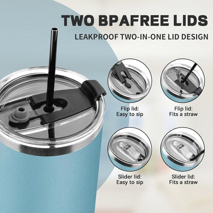 20 oz Tumbler with Lids and Straws, Stainless Steel Insulated Coffee Tumbler, Double Wall Vacuum Insulated Travel Mug Cup, Leakproof Thermal Coffee Cup for Hot and Cold Drinks (Yellow)