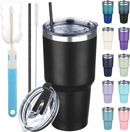 20 oz Tumbler with Lids and Straws, Stainless Steel Insulated Coffee Tumbler, Double Wall Vacuum Insulated Travel Mug Cup, Leakproof Thermal Coffee Cup for Hot and Cold Drinks (Yellow)