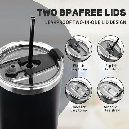 20 oz Tumbler with Lids and Straws, Stainless Steel Insulated Coffee Tumbler, Double Wall Vacuum Insulated Travel Mug Cup, Leakproof Thermal Coffee Cup for Hot and Cold Drinks (Yellow)