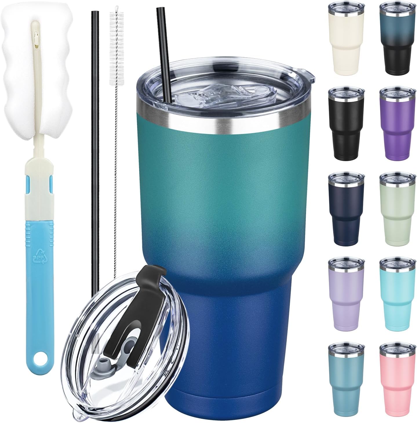 20 oz Tumbler with Lids and Straws, Stainless Steel Insulated Coffee Tumbler, Double Wall Vacuum Insulated Travel Mug Cup, Leakproof Thermal Coffee Cup for Hot and Cold Drinks (Yellow)