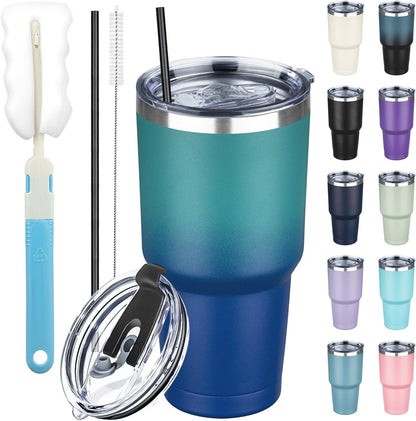 20 oz Tumbler with Lids and Straws, Stainless Steel Insulated Coffee Tumbler, Double Wall Vacuum Insulated Travel Mug Cup, Leakproof Thermal Coffee Cup for Hot and Cold Drinks (Yellow)